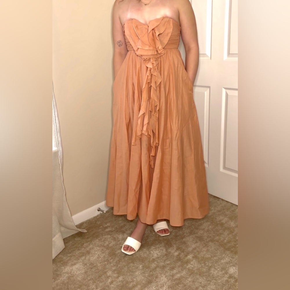 Zimmerman Acacia Ruffle Maxi Dress in Tan